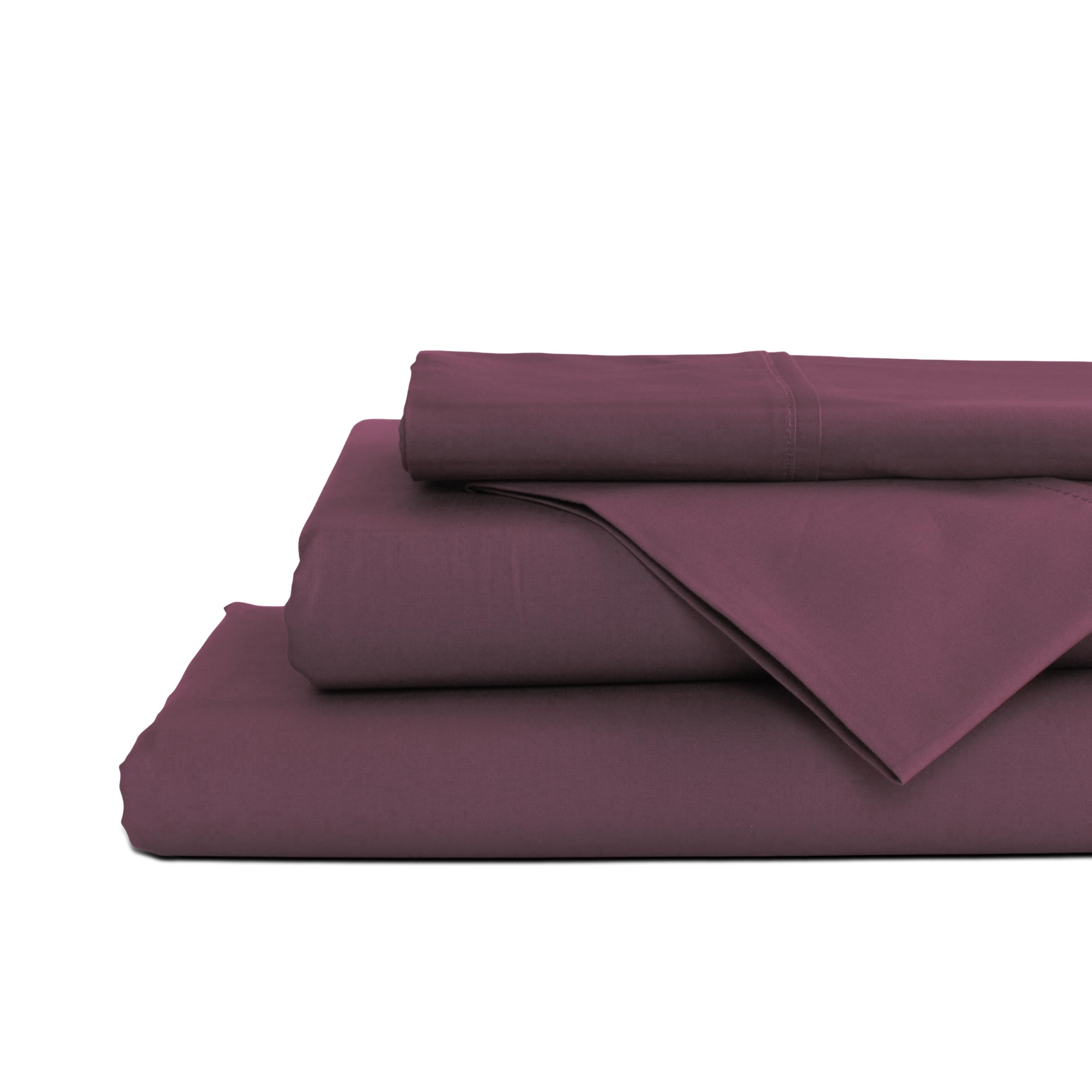 Linen Home 100% Cotton Percale Sheets King Size, Damson Berry, Deep Pocket, 4 Pieces Set - 1 Flat, 1 Deep Pocket Fitted Sheet and 2 Pillowcases, Crisp Cool and Strong Bed Linen