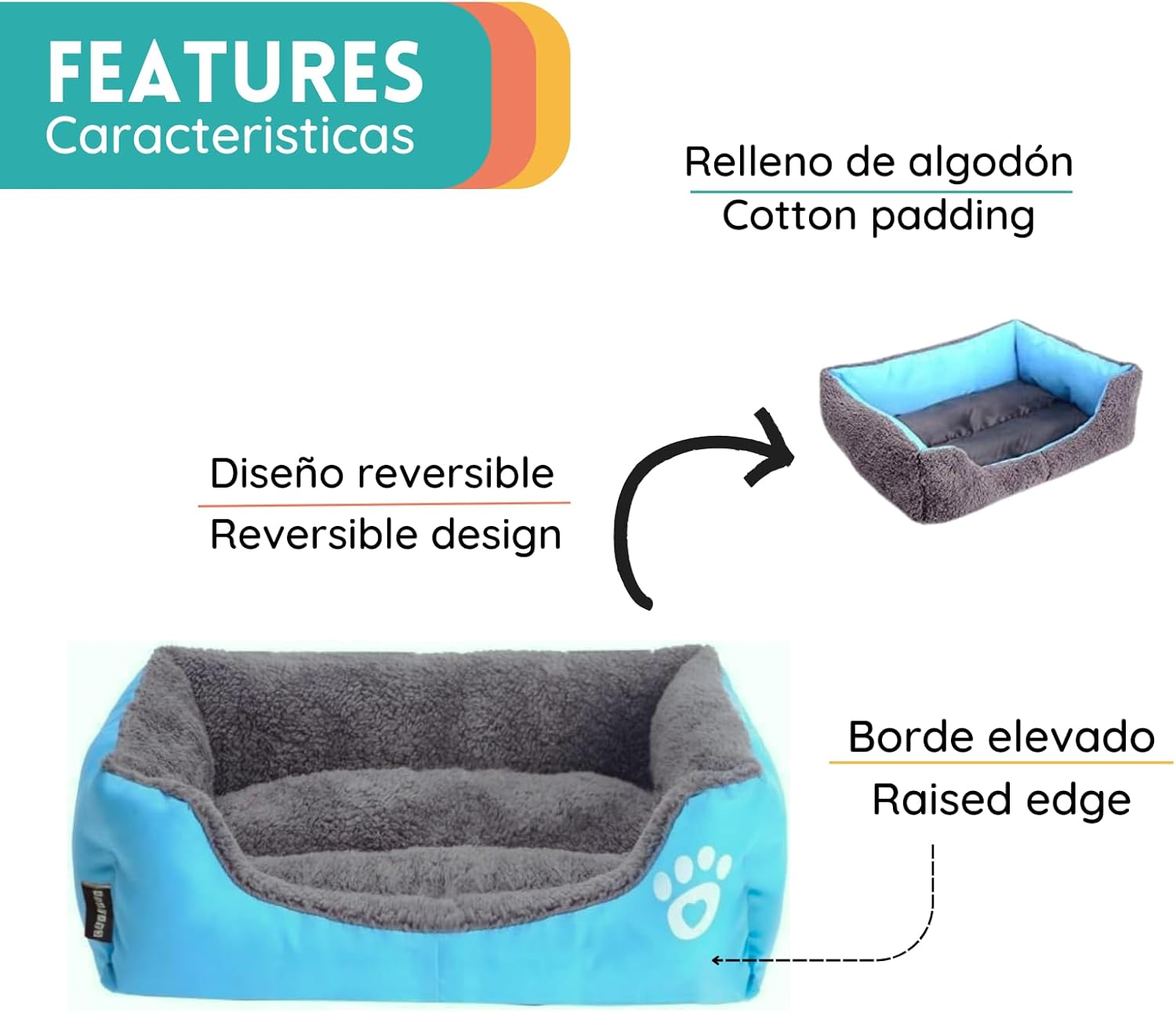 review Dog Bed Comfortable and Soft, Design Rectangular, Padded Anti-Stress Bed for Dogs, Waterproof Fabric, Measure 21 x 15 in, for Medium Pets