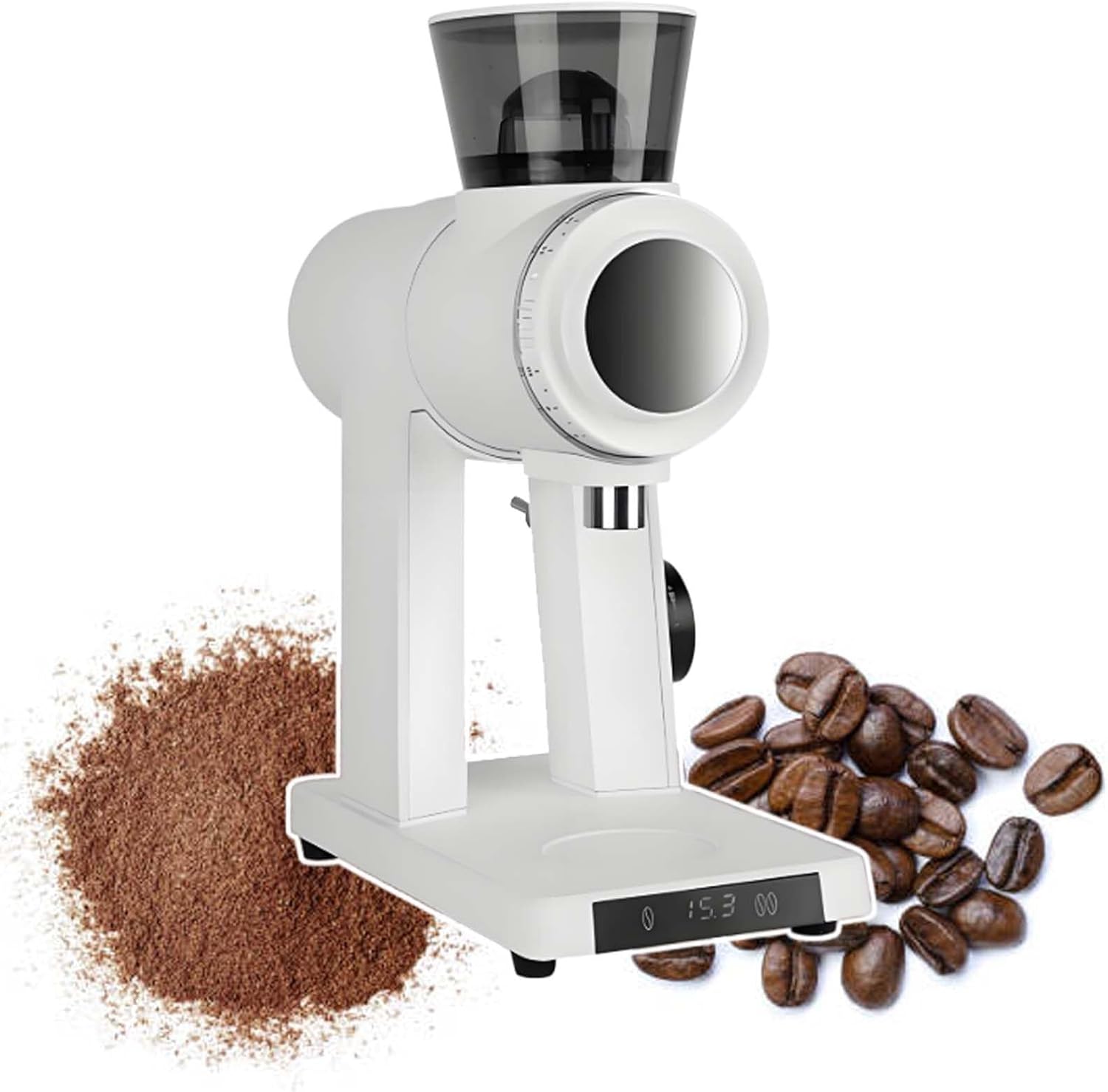 Electric Burr Coffee Grinder, Aluminum Body,Adjustable Grinding Fineness,Time-Based Dose Setting,for Espresso, Drip, French Press