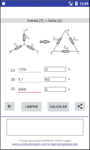 Delta(∆) -> Estrela(Y) -> Delta(∆) - Calculadora