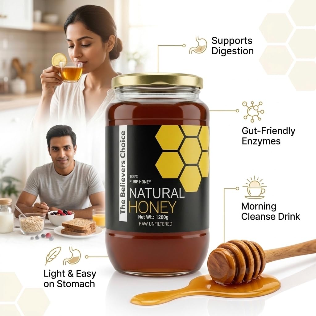 The Believers Choice Natural Honey 1200Gram By The Believers Choice Wild Unprocessed Honey|Pure Organic Raw Honey|100% Natural|No Preservatives| No Artificial Color|No Added Sugar 2