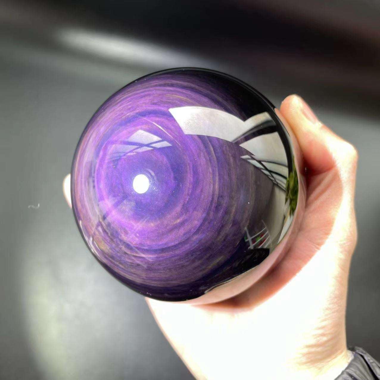 Natural Crystal Cat Eye Sphere Rainbow Obsidian Spheres Ball Healing Stone 1pc (61mm-70mm)