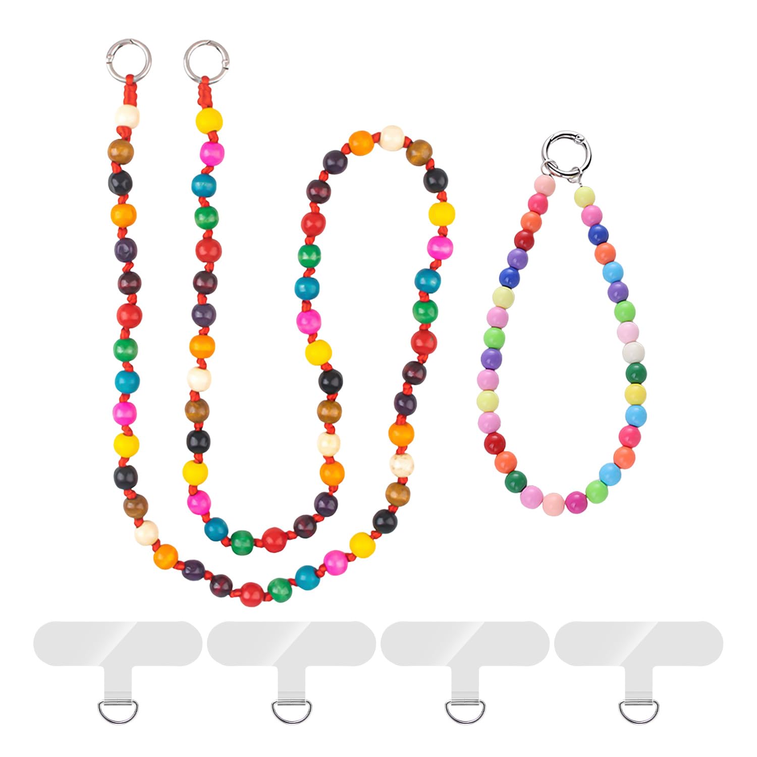 EOWVISN 2 Mobile Phone Lanyards And 4 Silver Lanyard Clips, Color Beaded Straps, Anti-Lost Mobile Phone Keys, Diagonal Bag Straps Replacement Accessories.