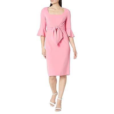 Adrianna Papell Stretch Crepe Bell Sleeve Dress with Scoop Neck Tie Front Women