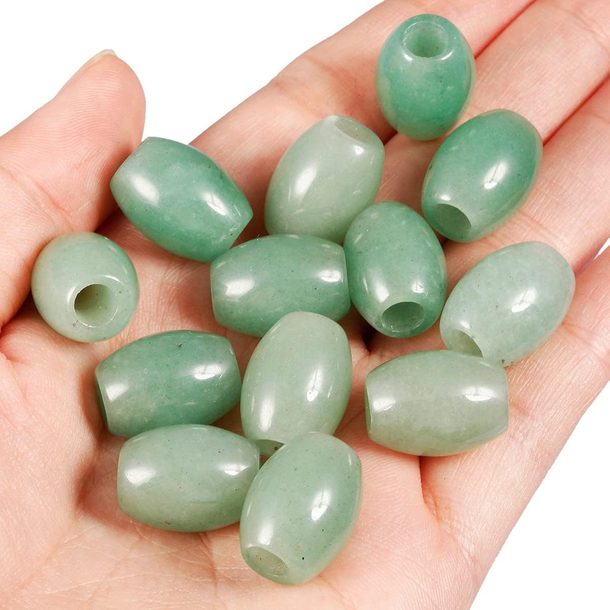 SUNYIK Green Aventurine Large Hole (5mm) Barrel Rondelle Loose Charms European Bead fits Bracelet,Jewelry Makings Pack of 20 - Image 2