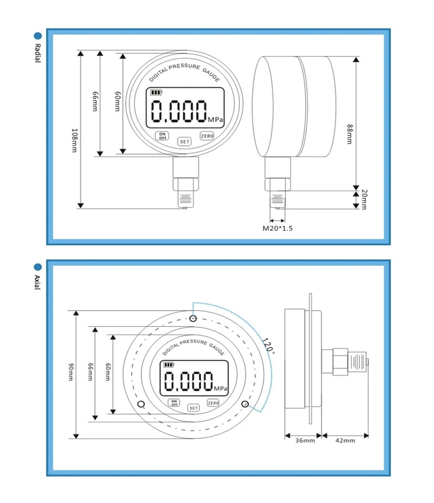 digital Manometer hydraulik 0-1000bar Hydraulisches Vakuum-Digitaldruckmessgerät Axial G 1/4 Stecker Öl Luft Wasser Druckmessgerät 4'' Manometer(0-60Mpa)