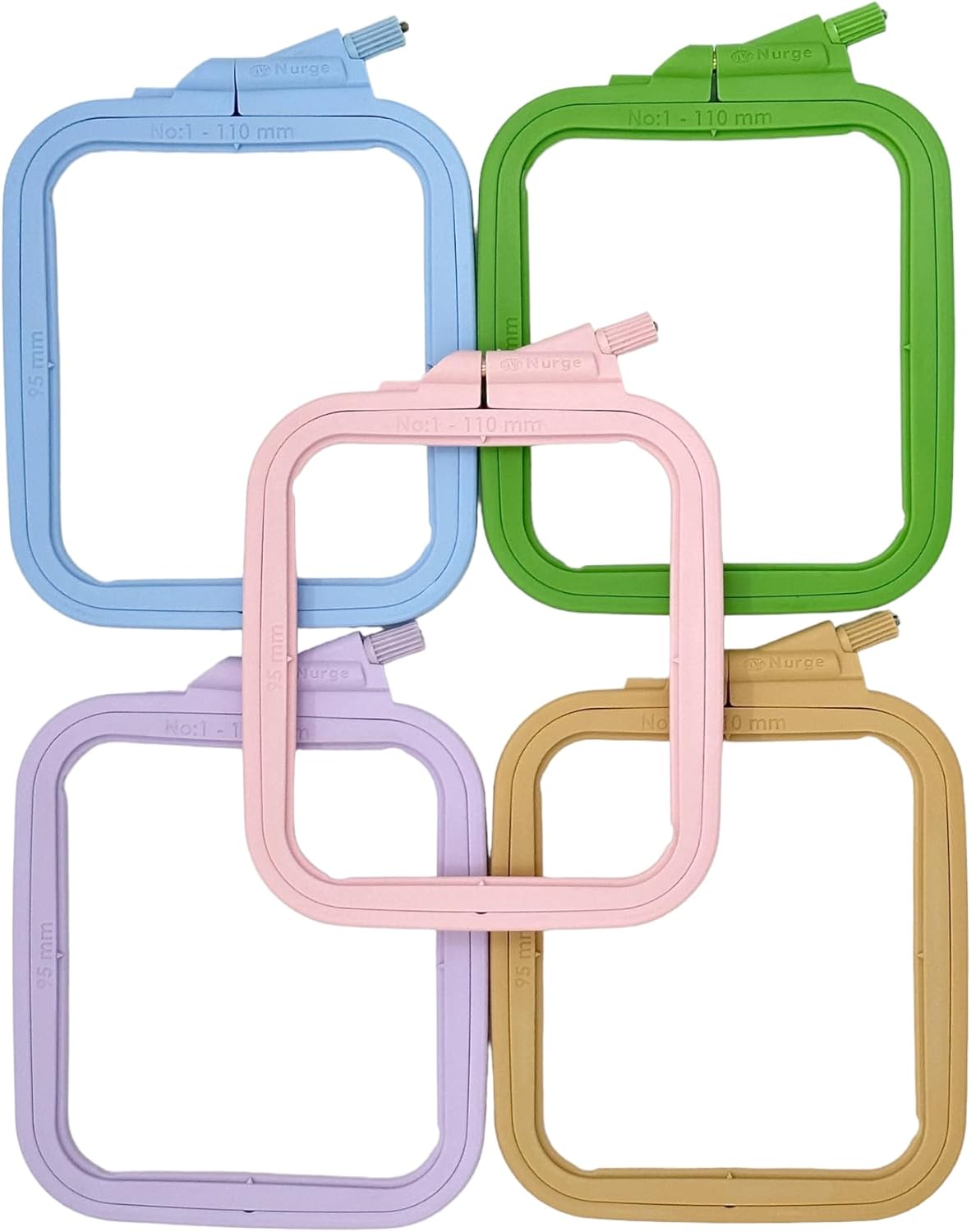 Nurge 5Pcs Plastic XSmall Square Embroidery Hoops, Cross Stich Hoop, Punch Needle Hoop Multicolor