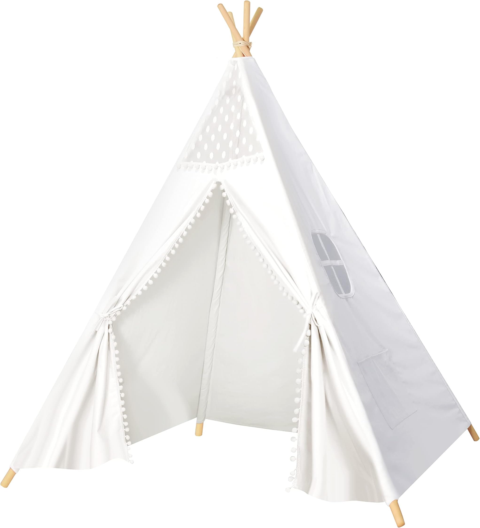 Triclicks Kids Teepee Play Tent Indian Children Wigwam Tipi Play House - 100% Cotton Canvas Portable Princess Girls Tent for Indoor and Outdoor (White Style B)