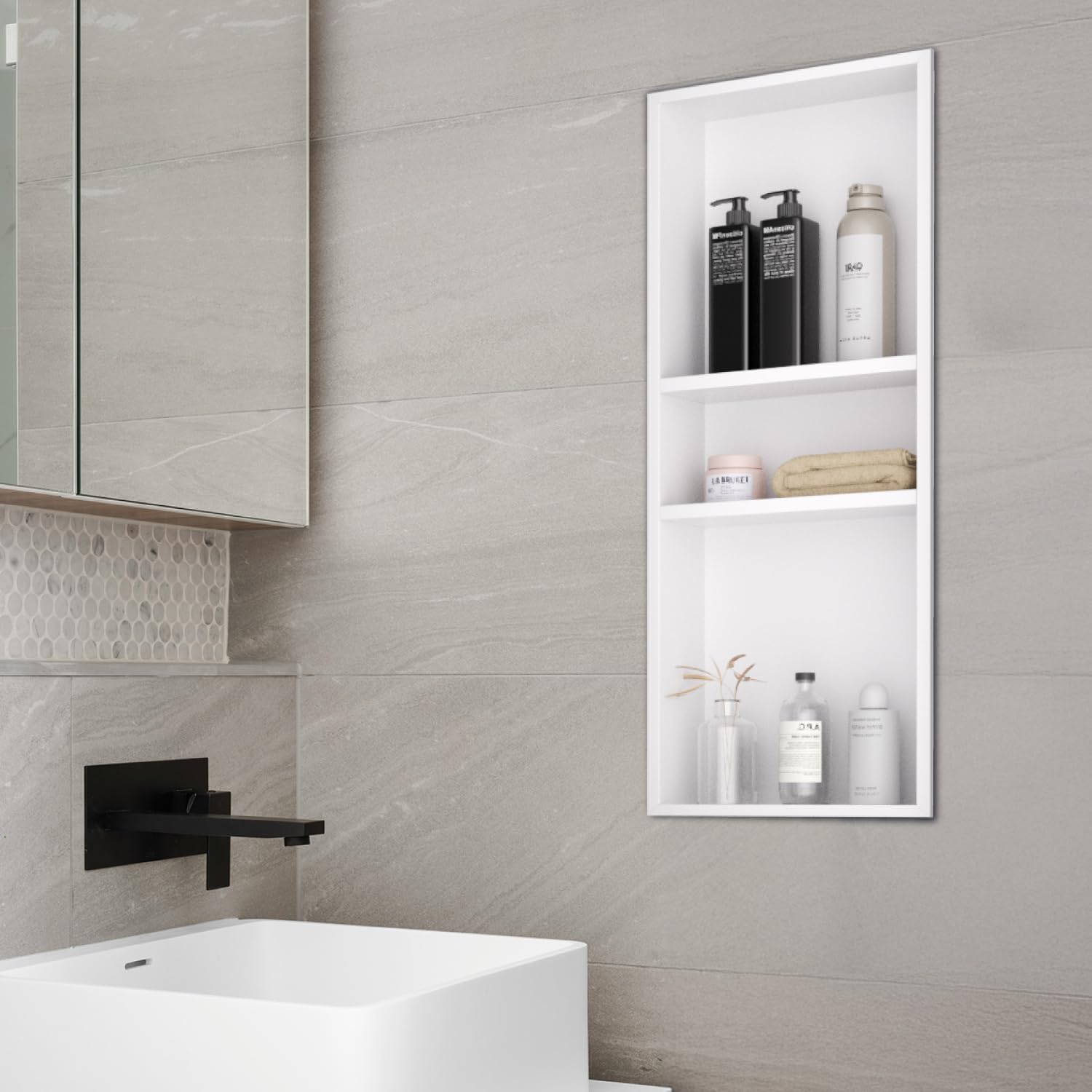 Stainless Steel Shower Niche 12 x 30, 3-Tier Shower Niches No Tile Needed, Recessed Niche for Shower Wall, Shower Niche Shelf for Bathroom Storage, White