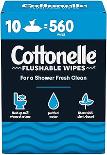 Cottonelle Freshfeel Flushable Wet Wipes - One Box of 560 Wipes (10 Packs of 56 Pieces)