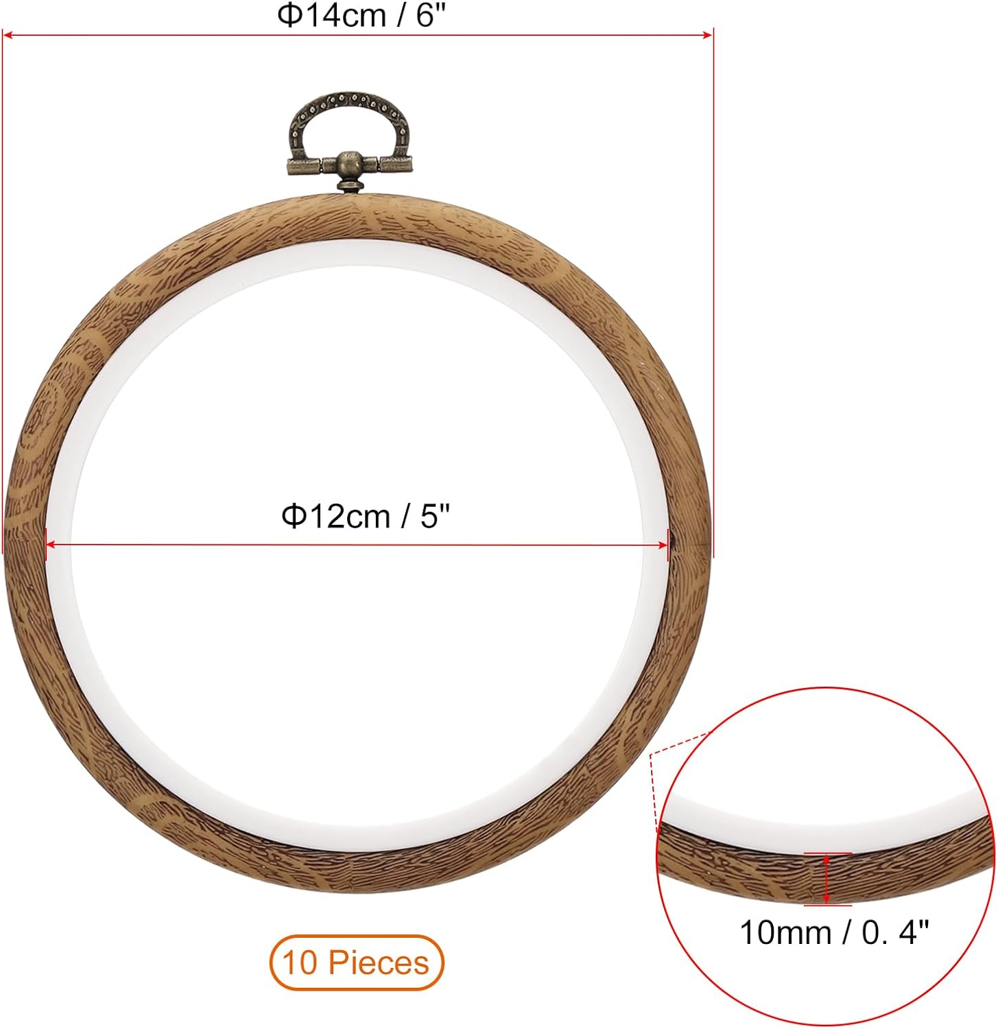 PATIKIL 5inch Embroidery Hoops, 10Pieces Imitated Wood Circle Frame Cross Stitch Hoop Ring for Embroidery Art Craft Sewing Ornaments Hanging Decoration