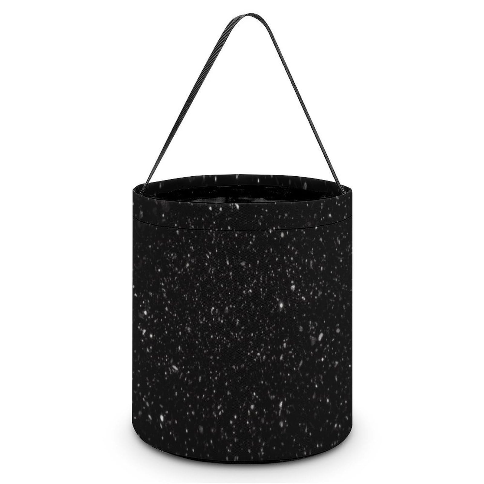 JTREHY Black Glitter Candy Basket Hand-held Portable Candy Basket Collapsible Reusable Candys Bags Trick Or Treat Bags Party Festival Gift Bucket