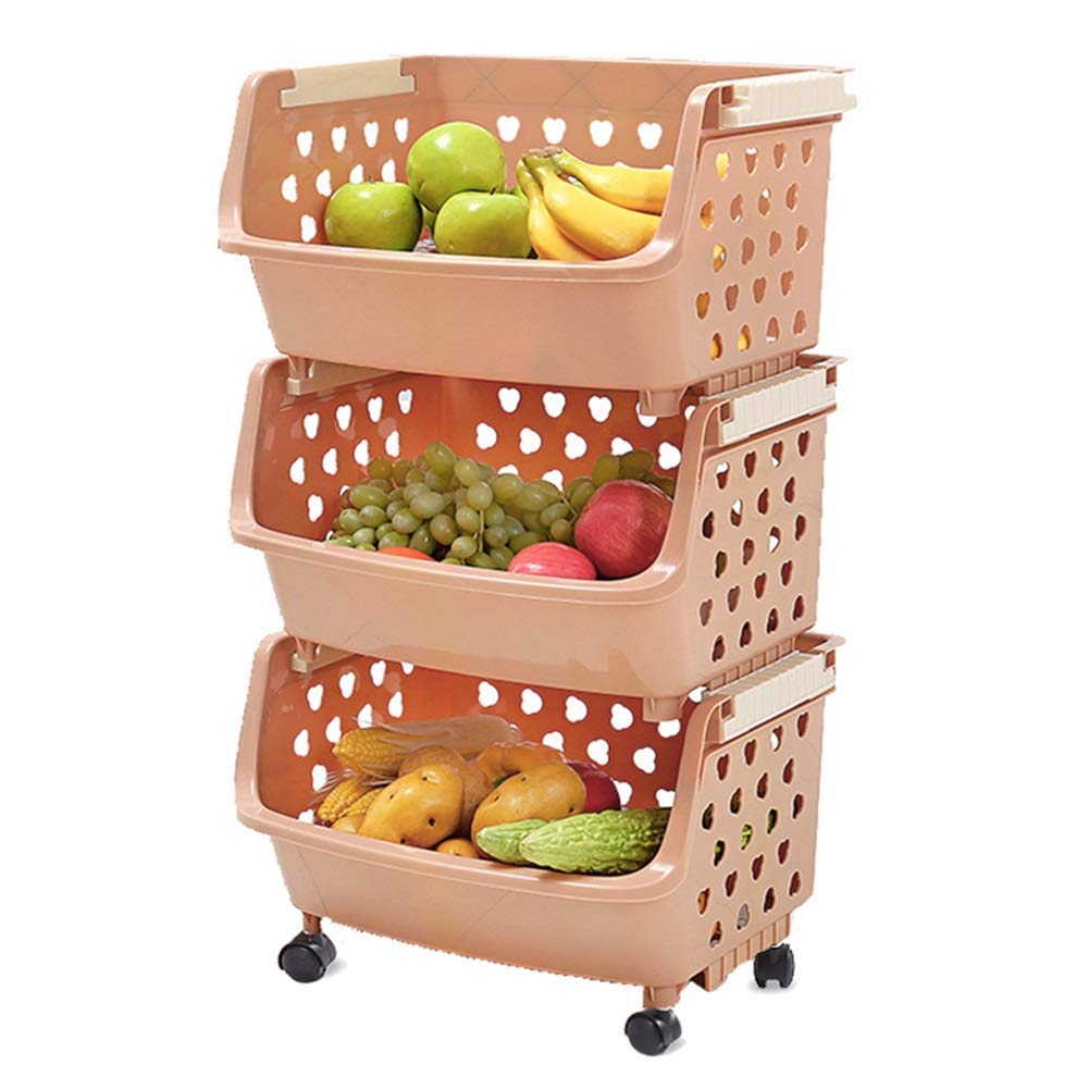 Carro de Servicio, Carro de Salón de Belleza, Carro de Herramientas, Carros con Ruedas, 3 Estantes Carteles de Alenamiento de Cocina con Ruedas, Plástico Portátil Apilable Cesta Hueca,Estilo 3