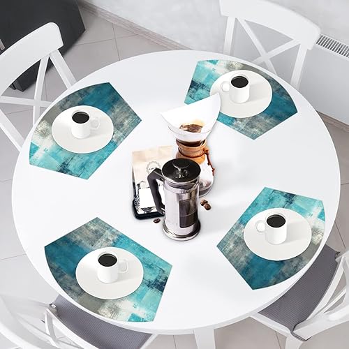 Miniatura 5 de Manteles individuales modernos de cuña turquesa turquesa para mesa redonda, juego de 4 manteles individuales de PVC lavables resistentes al calor