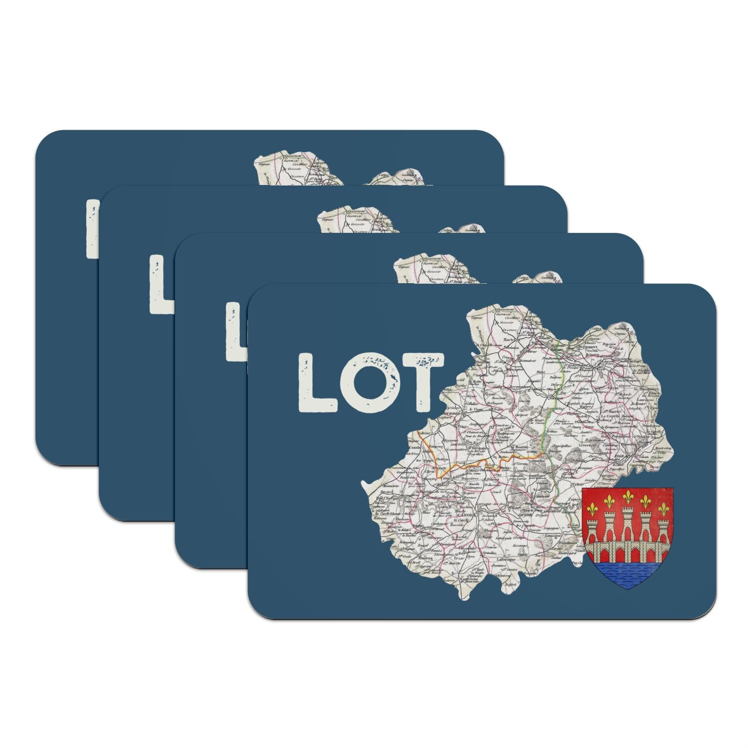 Sets de table bleu carte du Lot 46 - 4 grands dessous en caoutchouc 39,5x28,5 cm