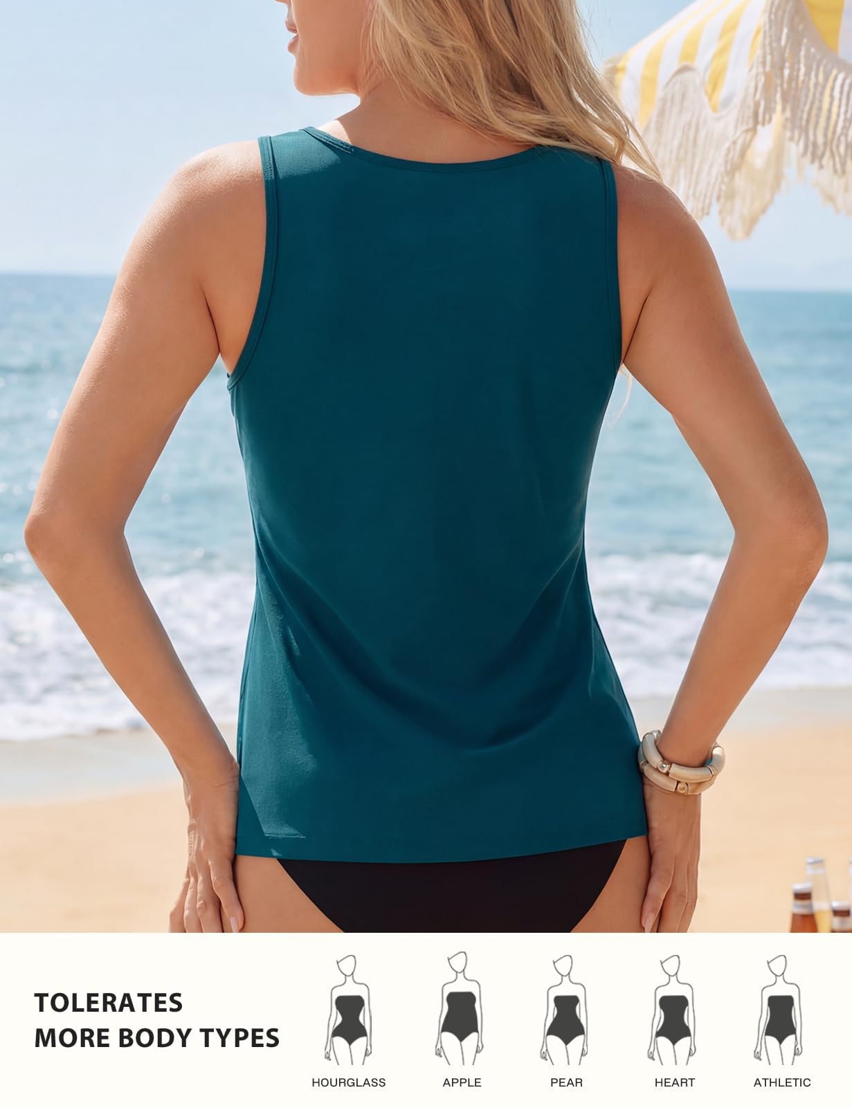 Hanna Nikole Haut tankini pour femme - Maillot de bain ventre plat - Débardeur modeste sans bas - Haut de bain de sport pour femme