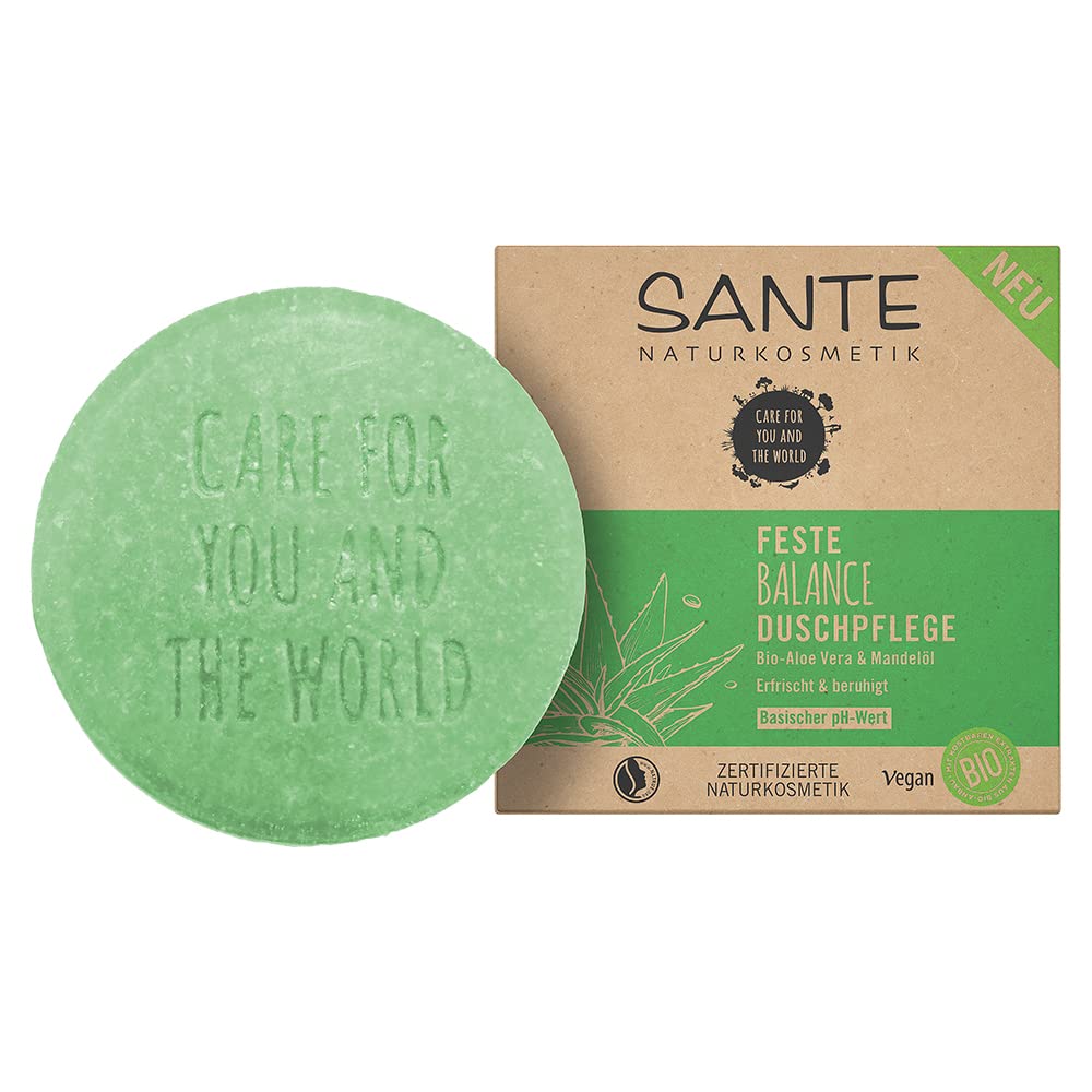 SANTE Feste Duschpflege, Umweltfreundliche und feuchtigkeitsspendende Duschpflege, Geeignet für jede Haut, Mit Bio-Aloe Vera und Mandelöl, 1 Stück