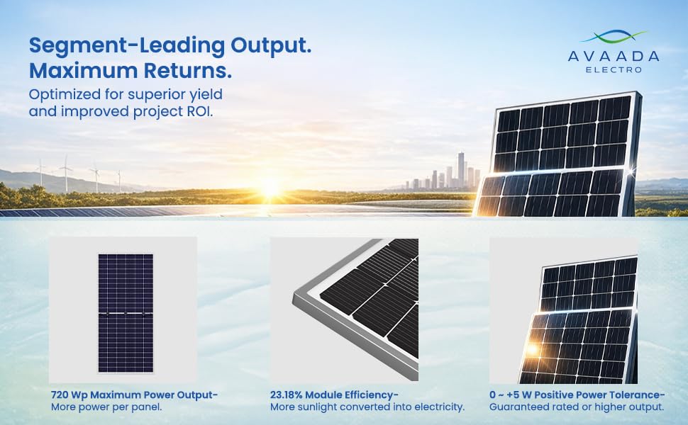 Image of Avaada 720Wp Solar Panel (TOPCon N-Type, Bifacial Dual-Glass) | 23.18% Efficiency, 132 Half-Cut Cells,18BB, IP68, 30-Year Performance Warranty, Non-DCR| Pack of 2
