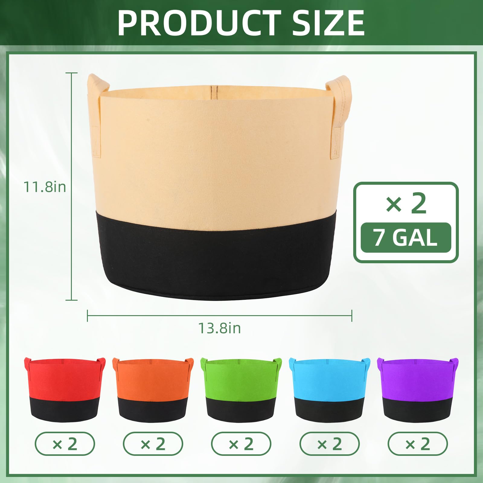 12 bolsas de cultivo de 28 l con asas, 7 galones, coloridas bolsas de fieltro para plantas, para patatas, tomates, verduras, flores, plantas (7 galones, 28 L)