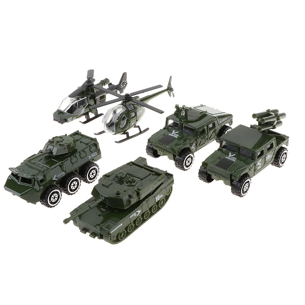 Harilla 6 Armee Fahrzeug Spielzeug Set 1:87 Diecast Legierung Militär Modellauto Spielset Hubschrauber Tankwagen für Panzerwagen
