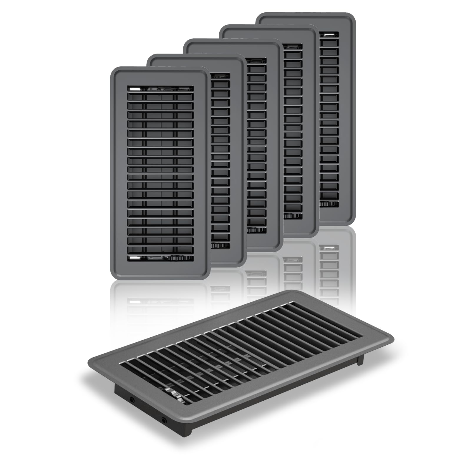 Photo 1 of FanGoFast 4" x 10" Floor Register 6 Pack, Heavy Duty Steel Walkable Floor Vents, Easy Adjust Air Vent Covers for Home Floor Wall Sidewall Office (Dark Gray)