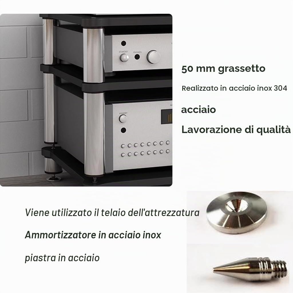Cabinet Audio HIFI Supporto Per Lettori Di Dischi HIFI A 2/3/4 Piani Rack E Supporti HiFi Armadio Rack Audio Scaffale AV Tavolo TV Per Amplificatore/tavolino/sky Box/stampante(Black,60*48*76c