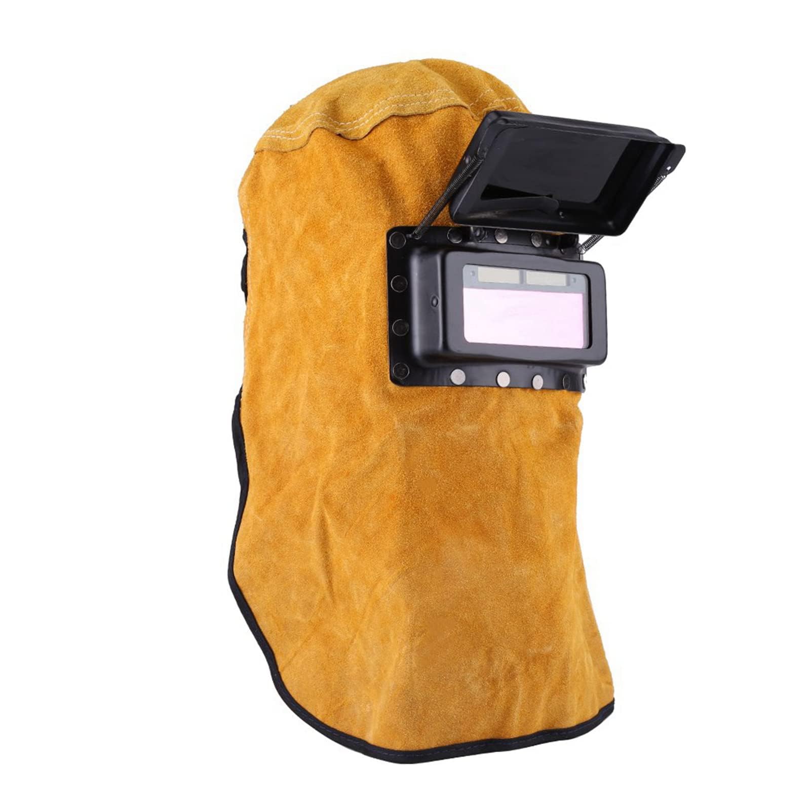 Casco di Saldatura in Pelle Cappuccio Saldatore Maschera di Protezione Casco con Auto Oscuramento Filtro Lente per Saldatura Lavoratori