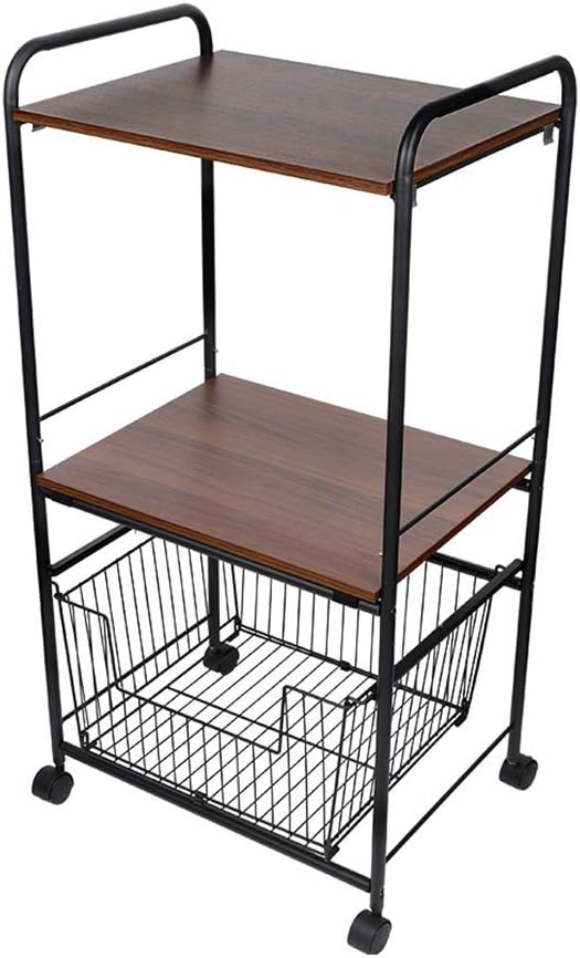 Kitchen Rack Floor Type 3 Layers Household Vegetable and Fruit Seasoning Rack Oven Microwave Storage Rack al Mobile Trolley (Black 95 36 48.3CM)