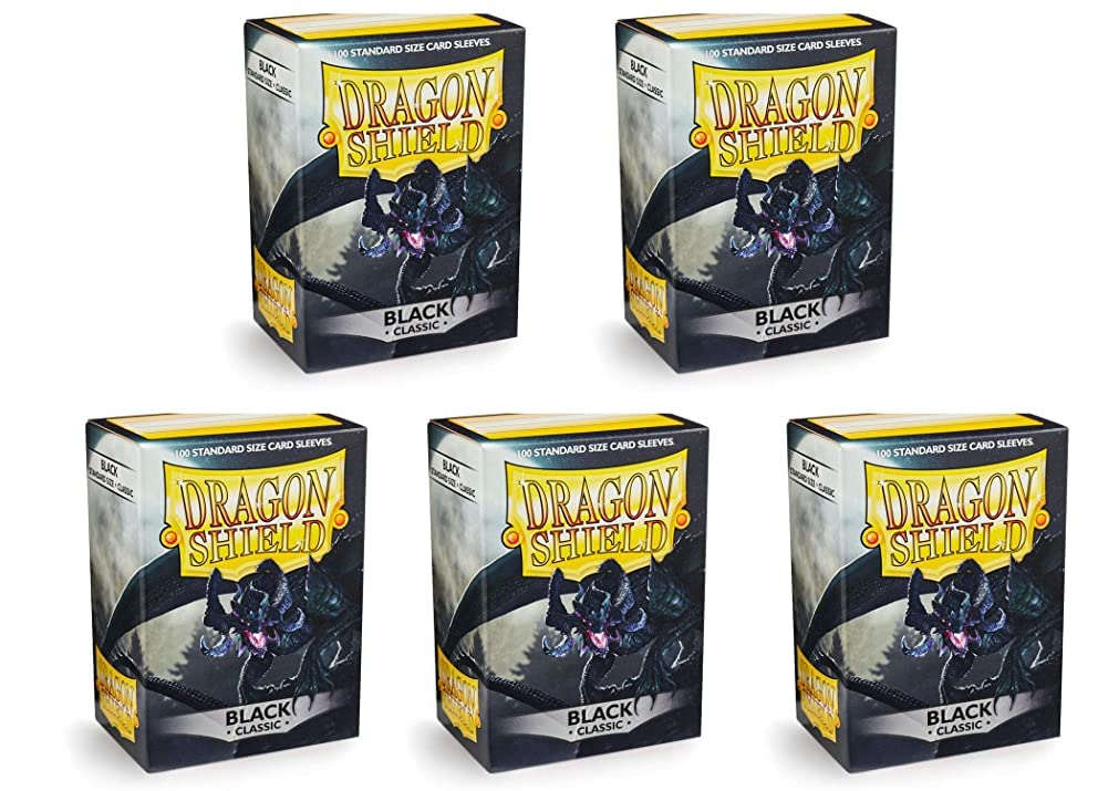 5 Packs Dragon Shield Classic Black Standard Size 100 ct Card Sleeves Value Bundle! …