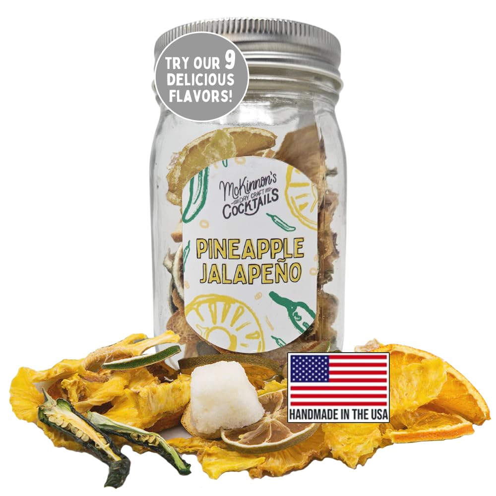 McKinnon’s Dry Craft Cocktails Dehydrated Fruits and Herbs, DIY Mixology, Infusion Kit, Mason Jar Serves 8 – 16 Drinks (Pineapple Jalapeno, 1 Jar)