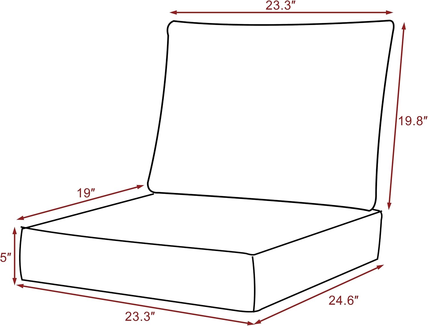 UIXE Outdoor Deep Seat Cushion Set with Slipcovers, Patio Furniture Cushions & Back Pillow, Sectional Sofa Bistro Chair Cushion - Gray, Set of 2