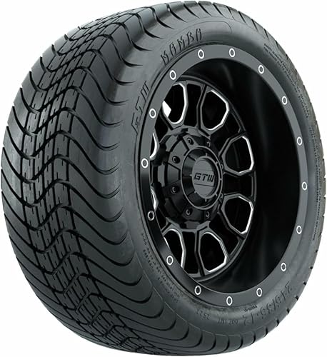 GTW Combo de ruedas y neumáticos para carrito de golf de 12 pulgadas GTW Volt negro materuedas mecanizadas en neumáticos Mamba Street 21535-12