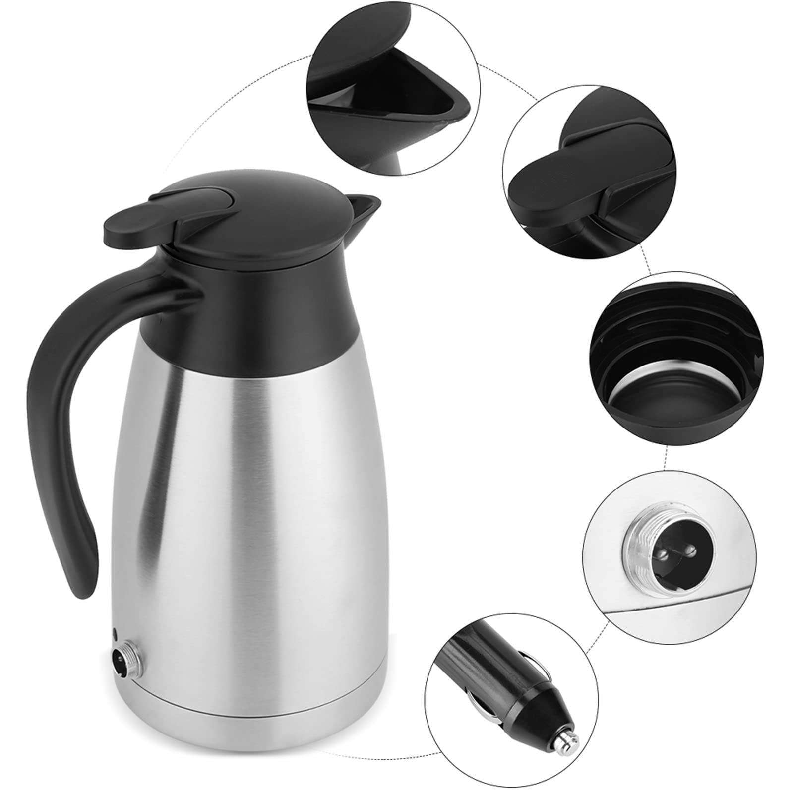 Generic Przenośny Elektryczny Czajnik Grzewczy ze Stali Nierdzewnej, Moc Wrzenia do Podróży 12 V 1000 Ml na Wycieczki Samochodowe