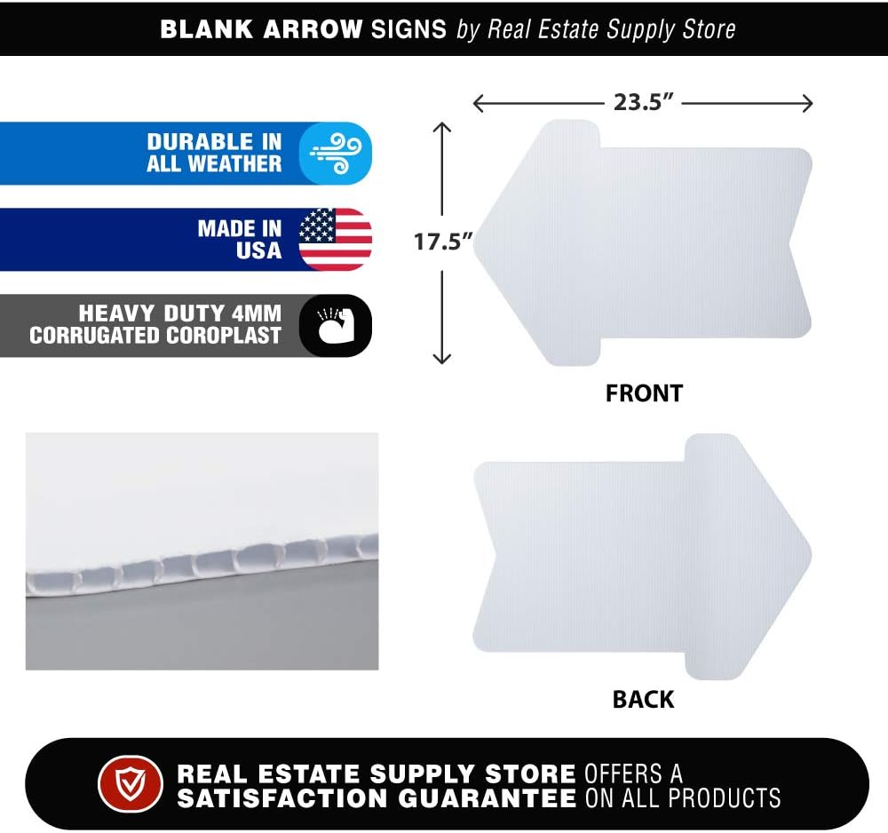 Durable Blank Arrow Shaped Corrugated White Yard Sign Kit Includes DIY Signs and Easy Step Yard Stakes (3, Blank Arrow)