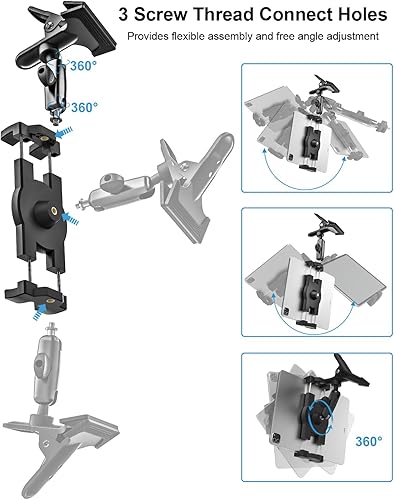 Miniatura 3 de woleyi Soporte para tablet para visera solar de automóvil, brazo mágico de metal, soporte de tableta ajustable de 360° con abrazadera ultra estable