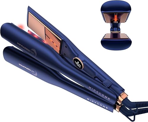 Plancha plana de titanio  MIRACOMB - Plancha alisadora profesional con luz infrarroja para estilos rectos y suaves, herramienta de peinado 2 en 1 de