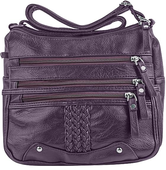 ELDA 10 Pockets Crossbody Purse for Women Medium Pocketbooks Ladies Soft PU Leather Shoulder Bag Ladies Top Handle Satchel