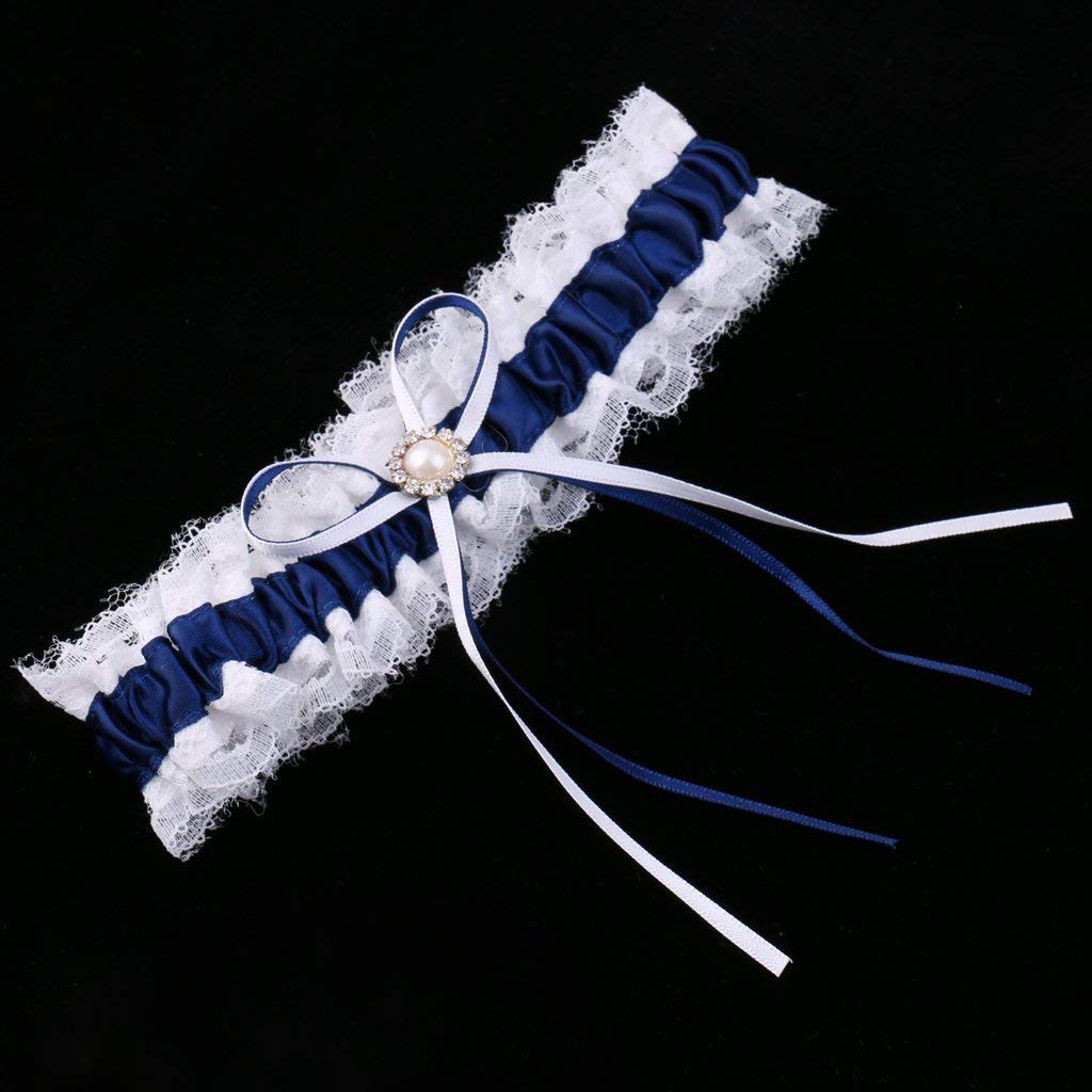 Set di 3 giarrettiere da sposa in raso con fiocco e nastro accessori per feste, blu navy