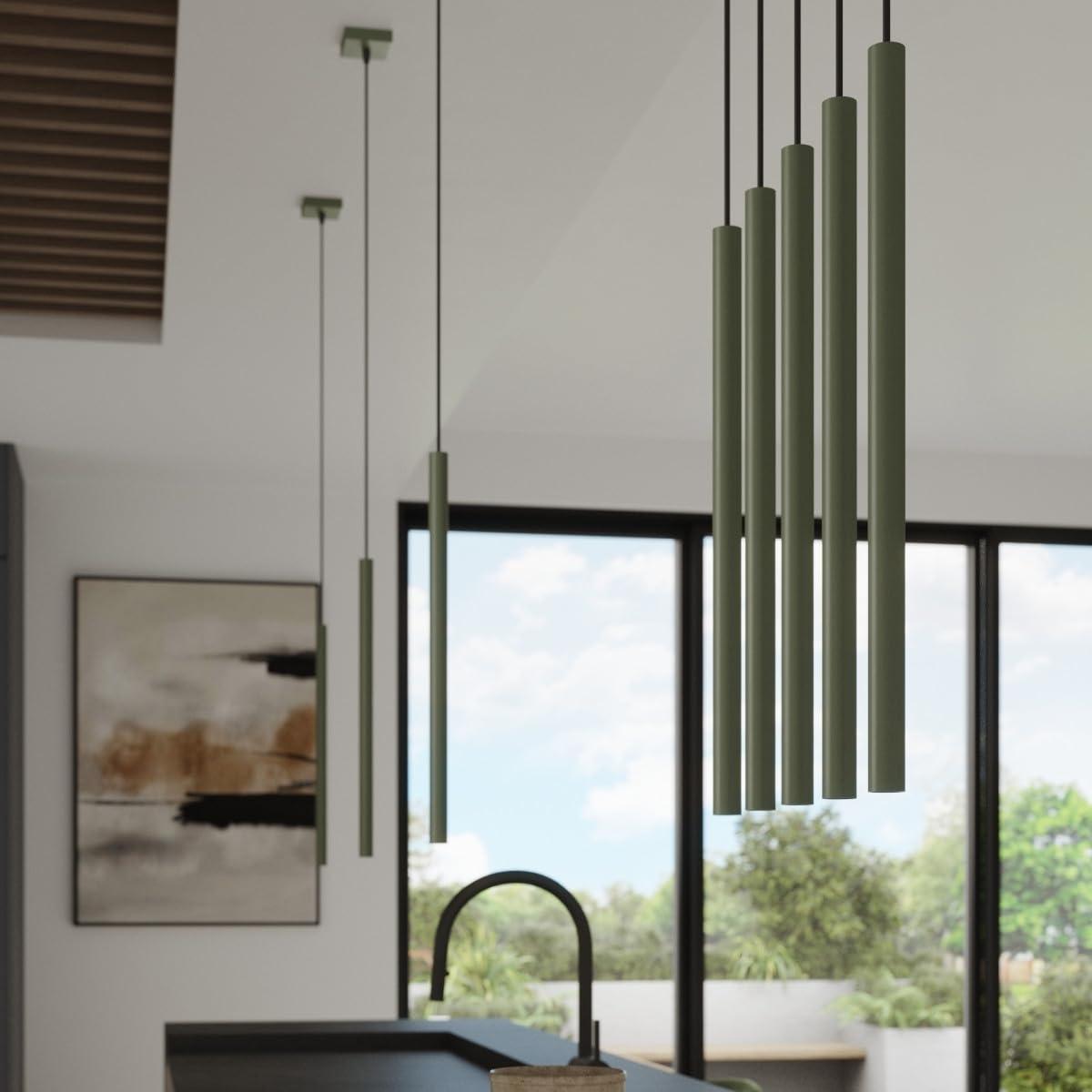 Sollux Lighting PASTELO Lampa Wisząca - Uniwersalna oprawa oświetleniowa – G9, max 8W LED, ~230V, 50Hz, IP20 – Bez żarówki – 3x Źródło światła – 19,5x19,5x104cm, Oliwkowa Zieleń
