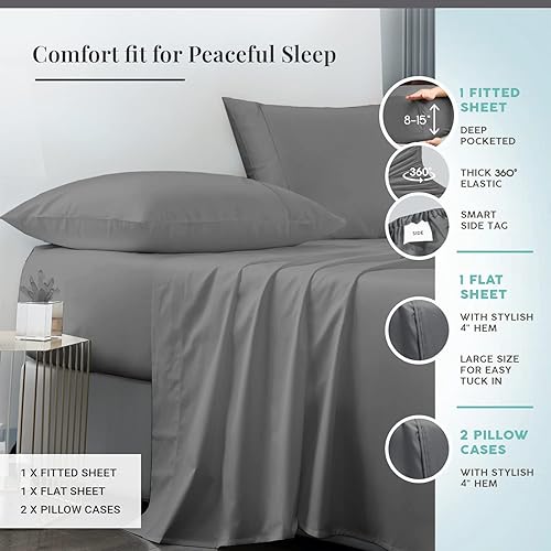 Miniatura 8 de Juego de sábanas suaves de algodón de 600 hilos, tamaño Queen, 100% algodón de fibra larga, sábanas de bolsillo profundo para hasta 15 pulgadas