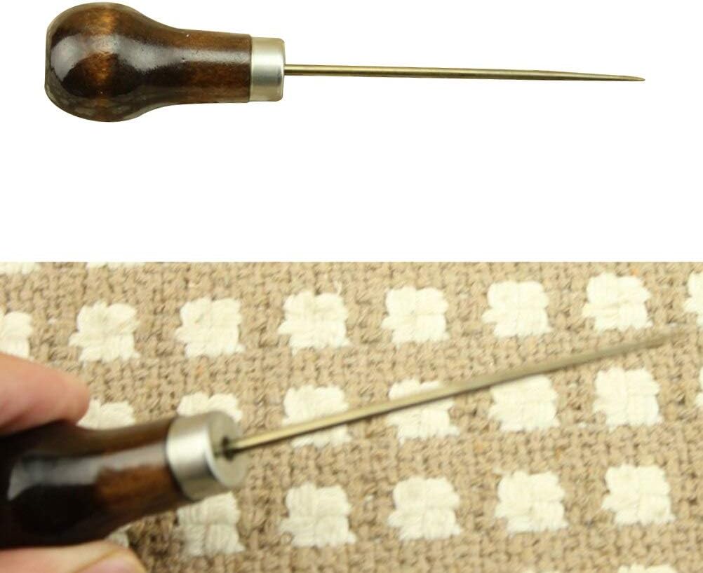 Professional Leather Wood Handle Awl Tools Professional For Leathercraft Stitching Sewing Accessories 1pcs