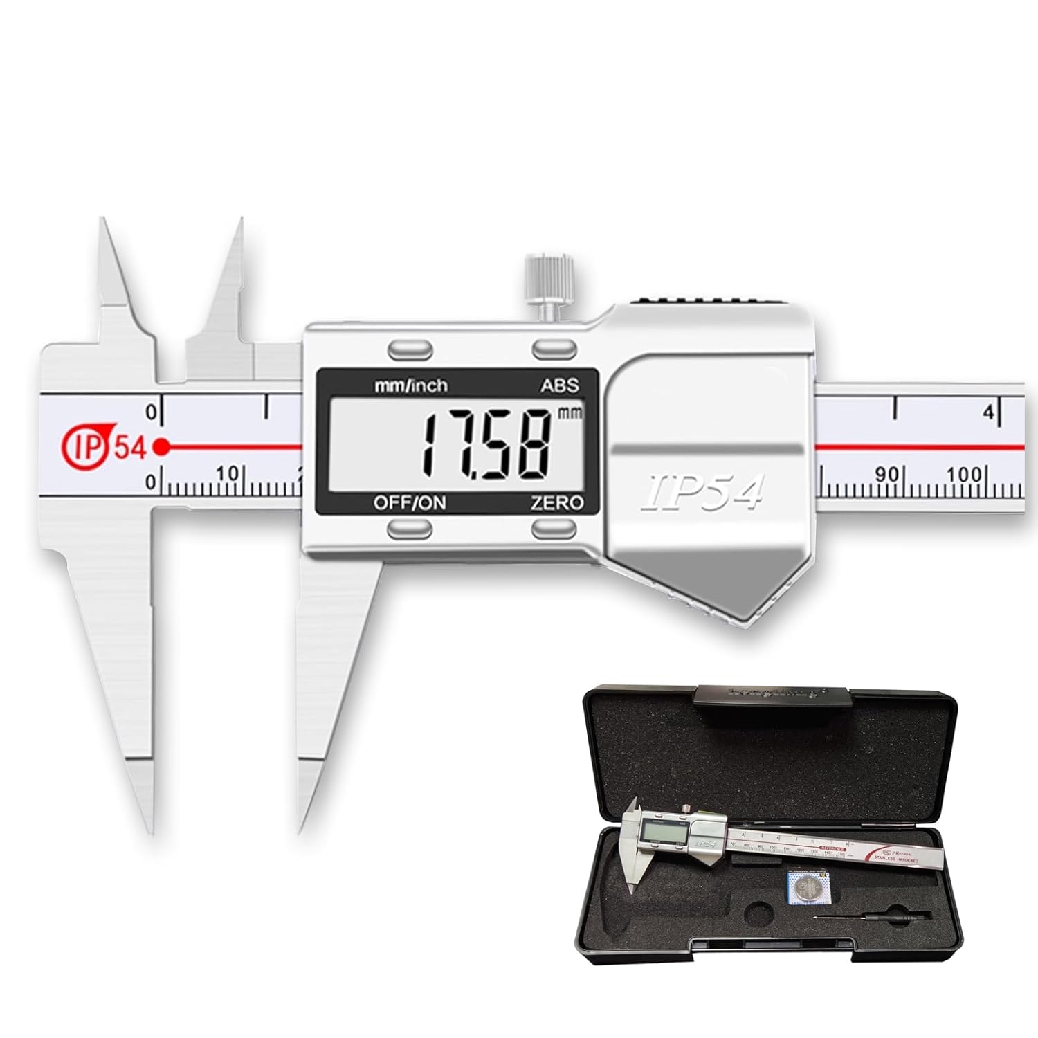 Small Point Jaw Digital Caliper, Stainless Steel Electronic Caliper for Small Grooves and Slots, 0-6 Inch/150mm Measuring Tool, 0.0005"/0.01mm Resolution (6")