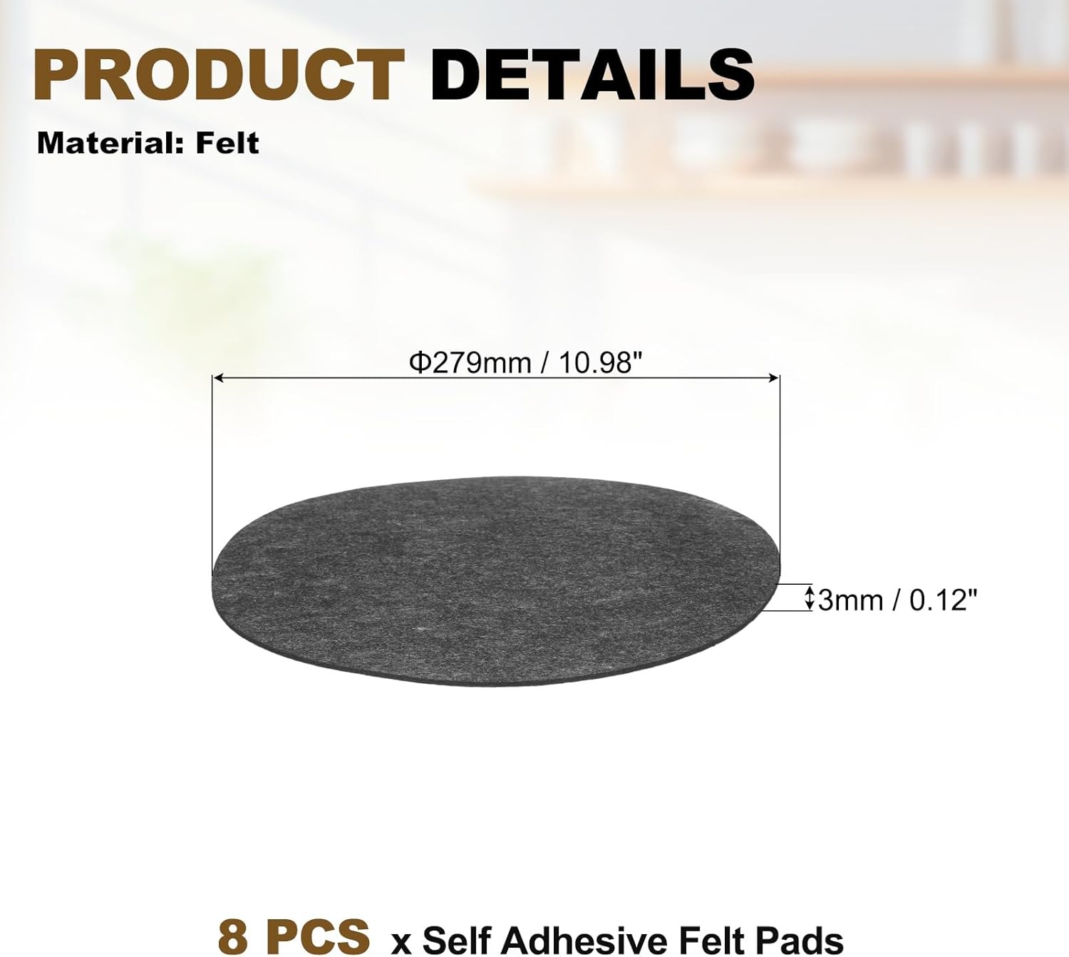 uxcell 8Pcs Non Slip Furniture Pads, 11" Round Self Adhesive Felt Bumpers Noise Reducing Furniture Feet Floor Protector for Chairs Tables Furniture Legs (Gray 0.12" Thick)