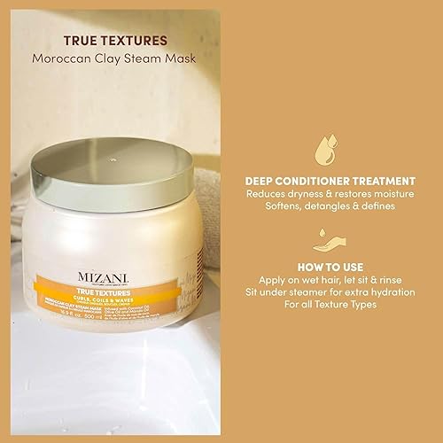 Miniatura 3 de Mizani True Textures - Máscara de vapor de arcilla marroquí | Acondiciona y nutre profundamente, con aceite de coco, para cabello rizado, 16.9 onzas