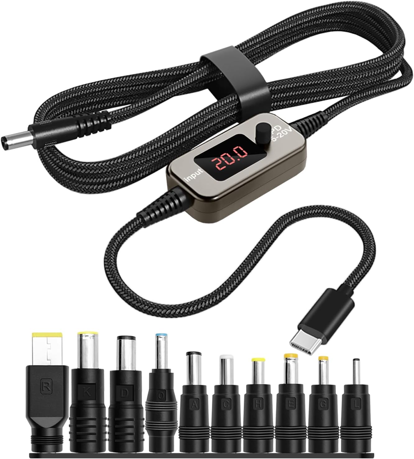 100 W USB C PD to DC Adapter Cable Type C to DC Male Nylon Cable
