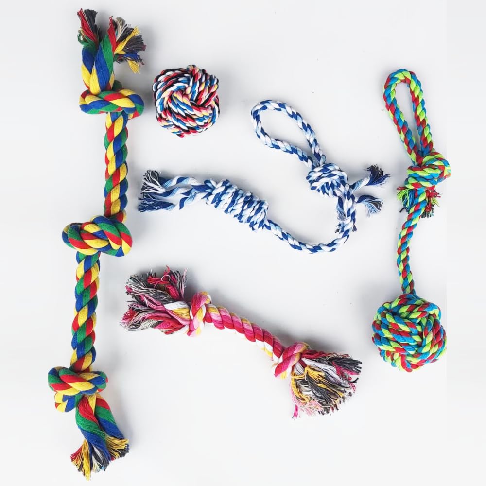 - Large Tough Chew Toys for Aggressive Chewers Large Breed,Heavy Duty Dental Rope Toys Kit for Medium Dogs,5 Knots Indestructible Cotton Puppy Teething Chew Tug Toy Set of 5