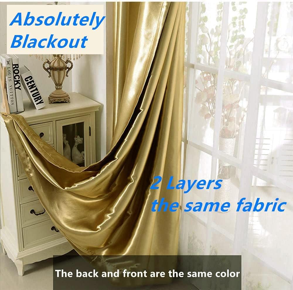 MYRU Absolutely Blackout Curtains 2 Panels 2 Layers Lined Gold Curtains for Bedroom Living Room Set of 2 (2 x 39 x 84 Inch,Gold)
