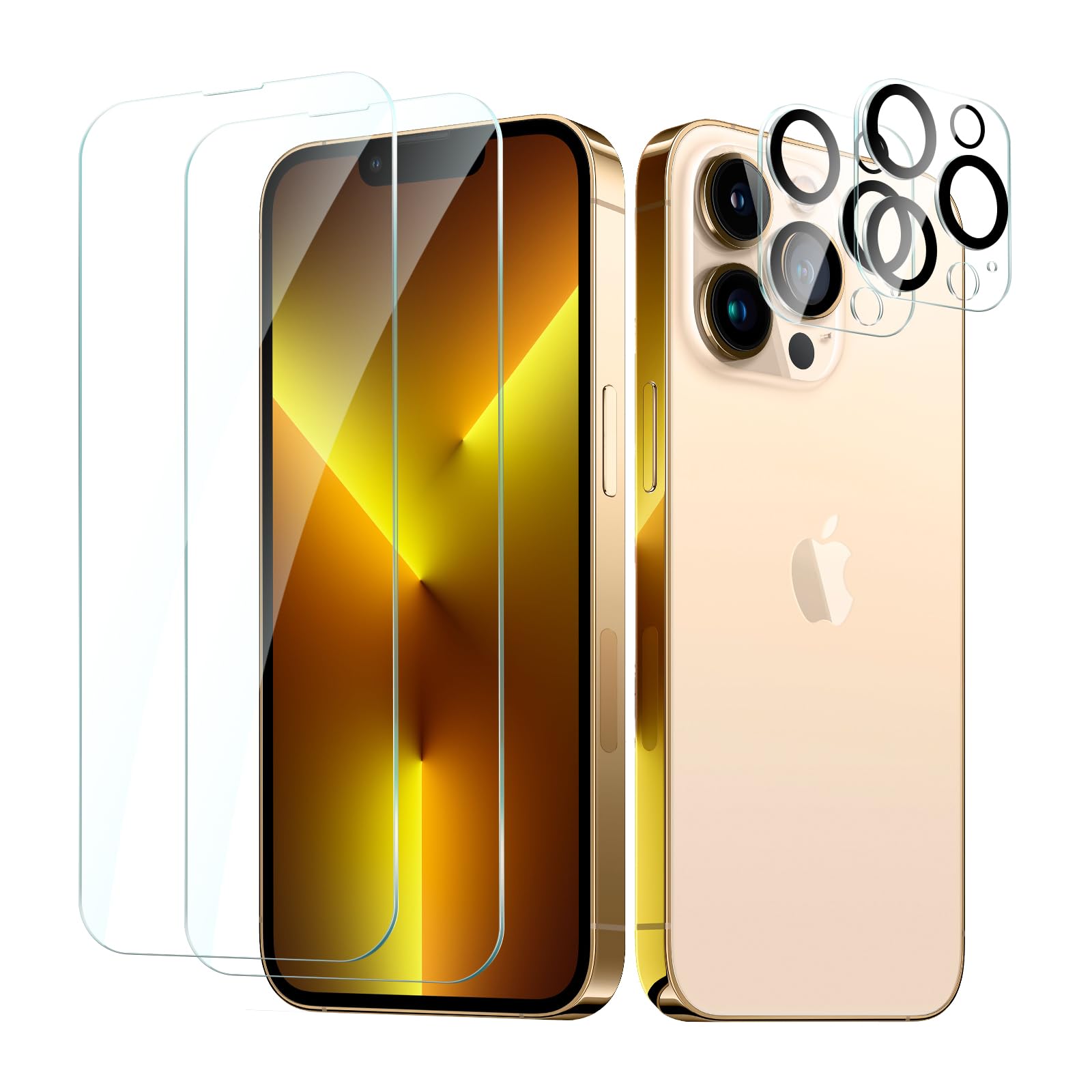 2 Piezas Cristal Templado Protector Pantalla para iPhone 13 Pro Max con 2 Piezas Protector Lente Cámara, Vidrio Templado Pelicula Dureza 9H, HD Transparente, Antiarañazos, Sin Burbujas