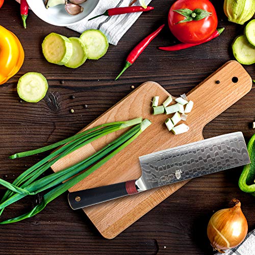 TUO Damascus Cutlery Nakiri Knife 6.5” - Vegetable Cleaver Kitchen Knives - Japanese AUS-10 High Carbon Stainless Steel Cutting Core Blade - Damascus Pattern - G10 Handle - Gift Box - Ring-D Series