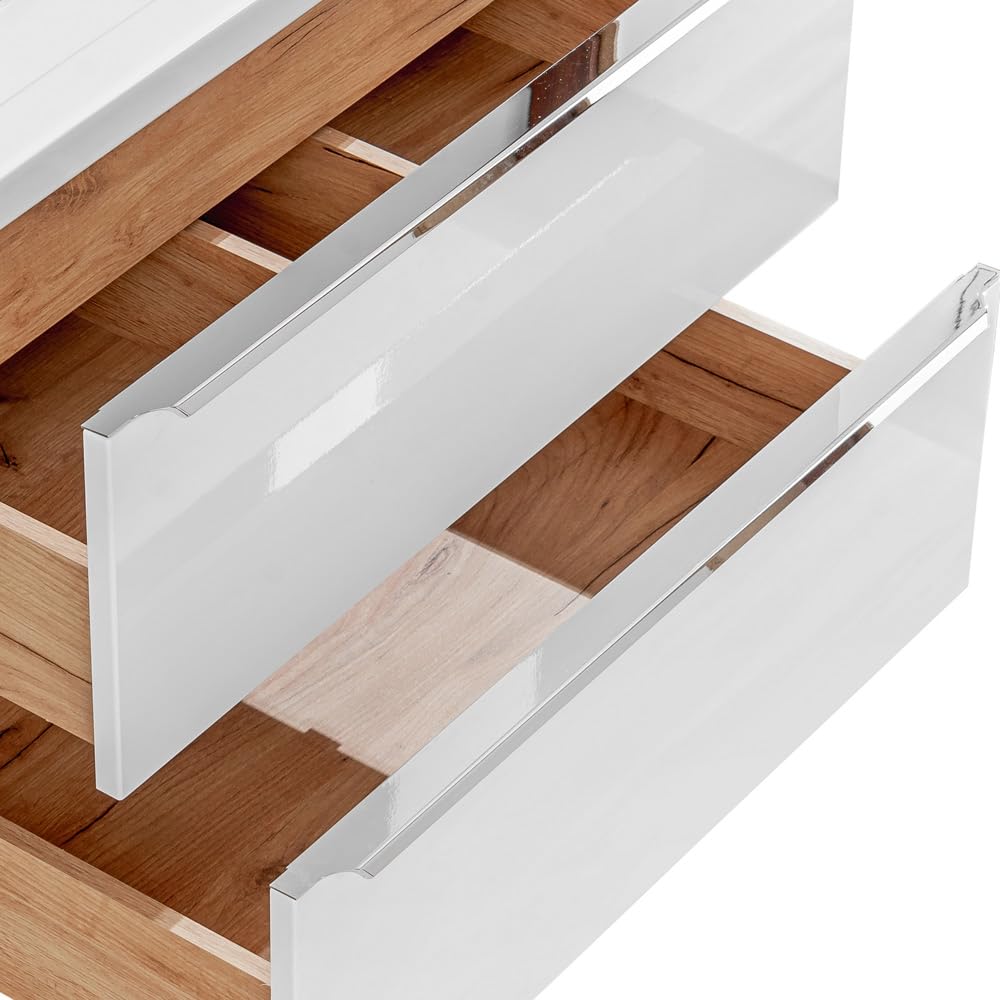 Lomadox Badezimmer Waschtisch-Unterschrank Set, Hochglanz weiß, 61cm Keramik-Waschbecken, 2 Softclose-Schubkästen, B/H/T ca, 61/58,5/46 cm